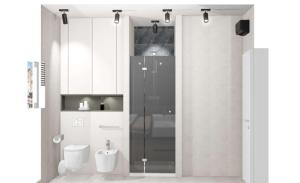 ein Badezimmer mit Toilette und Glasdusche in der Unterkunft Apartments Romana in Postira + 60 Fotos