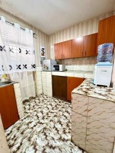 une cuisine avec un comptoir et une cuisine avec un comptoir dans l'établissement House of Hera, à Kisumu