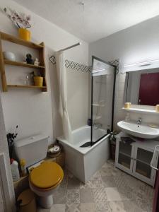 Un baño con inodoro, bañera y lavabo. en T2 cosy à Puyvalador - Ski & lac, en Puyvalador