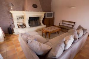 a living room with a couch and a fireplace at Clos Du Père Clément in Visan