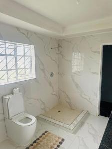 The Breeze Escape Harare في هراري: حمام ابيض مع مرحاض ونافذة +19 صورة