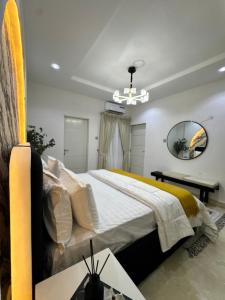 a bedroom with a large bed and a mirror at Amik Homes in Aso