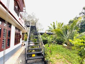 una escalera que conduce a un edificio con plantas en tanis homestay, en Jāmb