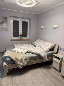 een slaapkamer met een bed in een kamer bij Apartment GreenHills 2 in Wałbrzych
