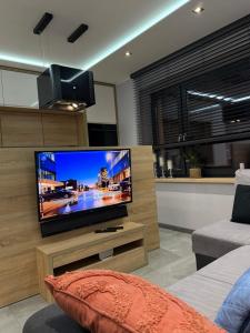 een woonkamer met een grote flatscreen-tv bij Apartment GreenHills 2 in Wałbrzych