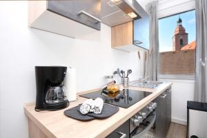 a kitchen with a counter with a coffee maker on it at NÜ06-BP - Apartment for companies in Zirndorf