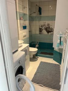 a bathroom with a toilet sink and a shower at Dom pre hostí blízko centra BB in Banská Bystrica +6 photos