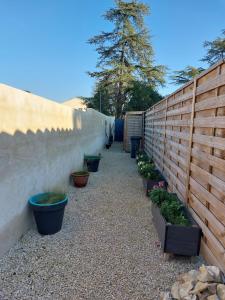 Appartement cosy au cœur de la Provence في جرافيزون: صف من النباتات المحفوظة في أصص يصطف على طول السياج