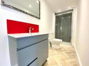 a bathroom with a sink and a toilet at 2 Bed Apt Central Truro Ground-Floor Apartment in Kenwyn +10 photos