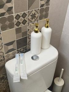 twee rollen toiletpapier bovenop een toilet bij Omah Sulaem Homestay in Blimbing