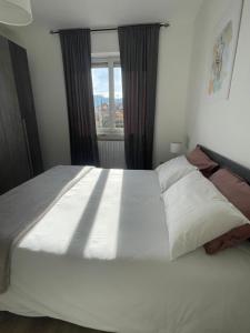a large white bed in a bedroom with a window at La Dimora di Borgo in Borgo San Dalmazzo