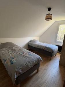 a bedroom with two twin beds and a window at Le refuge de la fée in Fellering