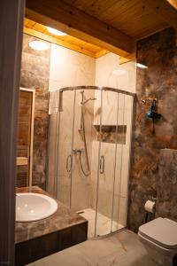 a bathroom with a shower and a sink at Nebbia Ressort in Karpacz +21 photos