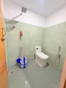a bathroom with a toilet and a shower at Western Castle Stay n lawn in Coimbatore