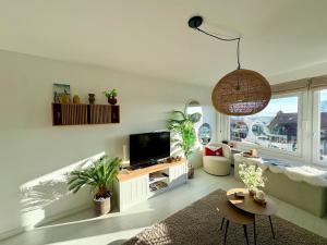 Μια τηλεόραση ή/και κέντρο ψυχαγωγίας στο BEACH apartment met directe toegang tot het STRAND !