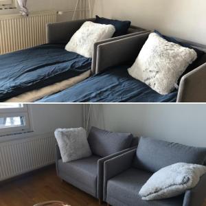 Posezení v ubytování Elegant and Cozy Apartment with Sauna in Espoo