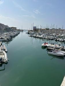 Un montón de barcos están atracados en un puerto en CaroCarnon, en La Celle-sous-Gouzon