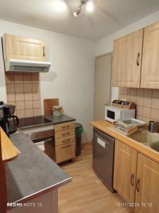 Kuchyň nebo kuchyňský kout v ubytování Appartement cosy de 50m2, 2 chambres avec terrasse, plein centre d'Ax-les-Thermes