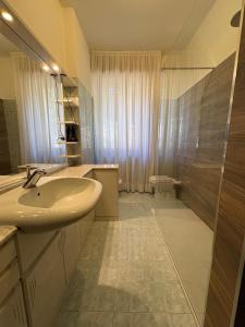 een badkamer met een wastafel en een douche bij AL 2789 Casa Vacanza in Ranzanico