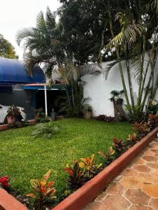 een tuin met groen gras en bloemen voor een gebouw bij Casa en Cuernavaca Morelos in Cuernavaca +2 foto's