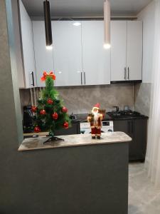een keuken met een kerstboom op een aanrecht bij Elite Guest House in Goris
