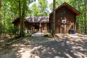 a log cabin in the middle of the forest at Gorgeous Lakefront Escape - New Renovations in Mineral
