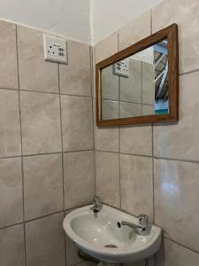 un bagno con lavandino e specchio di Edsam Lodge a Divundu