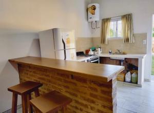 een keuken met een aanrecht met een koelkast bij Los Fresnitos in Villa Lía