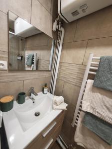 ein Badezimmer mit Waschbecken und Spiegel in der Unterkunft Studio Stylisé Chalet in Rochejean