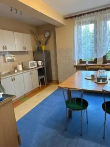 een keuken met een tafel en stoelen in een kamer bij Hotel Sowa in Częstochowa