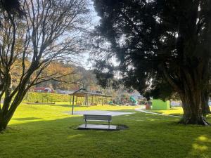 un parque con un banco en el césped y un parque infantil en Funski Lodge sleeps 10 Where Adventure Begins, en Taumarunui 23 fotos más