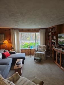 a living room with two couches and a television at Against the Wind Vacation Rental LLC in Lake Leelanau