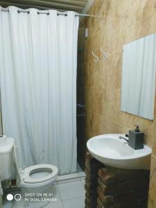 un bagno con wc, lavandino e doccia di Departamento Monte Caseros a Monte Caseros