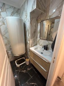 a bathroom with a sink and a mirror at Maison Relax Spa & tranquillité in Auberchicourt