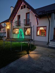 a house with a christmas tree in front of it at Vila Decebal in Râşnov