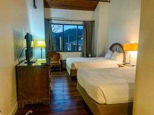 a hotel room with two beds and a television at Unicoi State Park & Lodge in Helen