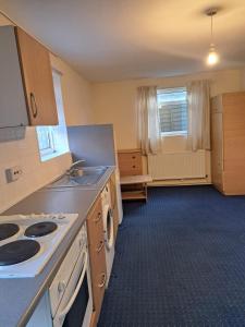 eine Küche mit Spüle und Herd Oberer Backofen in der Unterkunft Charming Garden Guest House in Hayes & Harlington in Hayes