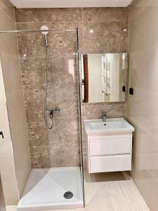 a bathroom with a shower and a sink at Palmier d'or in Tunis