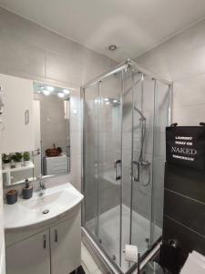 a bathroom with a shower and a sink at Hena, Free Parking Included in Bjelašnica