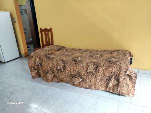 eine braune Decke auf einem Bett in einem Zimmer in der Unterkunft Depto en arrecifes in Arrecifes