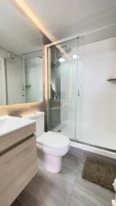 un bagno con wc e doccia in vetro di Departamento Concon Costa de Montemar a Concón