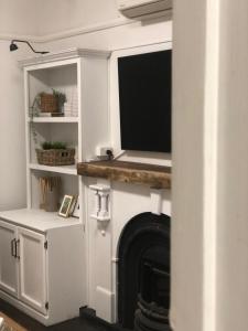 een woonkamer met een open haard en een televisie bij Pet Friendly Acer Arena Accommodation in Sydney