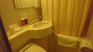 a small bathroom with a sink and a toilet at Hotel Himeji Hills in Himeji