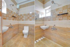 two pictures of a bathroom with a toilet and a sink at Super Townhouse Vanagaram Apollo Hospital Chennai Formerly V Hotels & Restaurant in Chennai