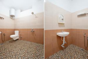Dos imágenes de un baño con inodoro y lavabo. en Collection O Sunrise Point Serenity Beach Formerly White Lotus Residency, en Kottakupam