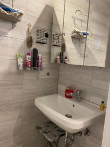 un baño con lavabo y espejo en Fewo Helene im Haus Moselwelt, en Zell an der Mosel