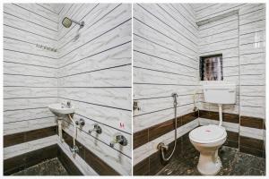 two pictures of a bathroom with a toilet and a sink at Hotel O Gymkhana Dombivli Mumbai in Dombivli