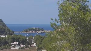 a view of a bay with boats in the water at Hotel Rural Can Maries in Puerto de San Miguel