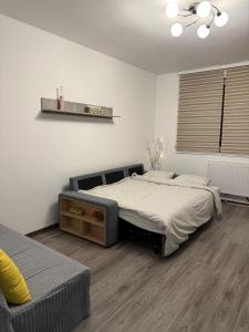 a bedroom with a large bed and a window at Straja Mountain Escape in Lupeni