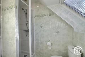 a bathroom with a shower and a toilet at Le balcon de la baie in Paimpol +27 photos